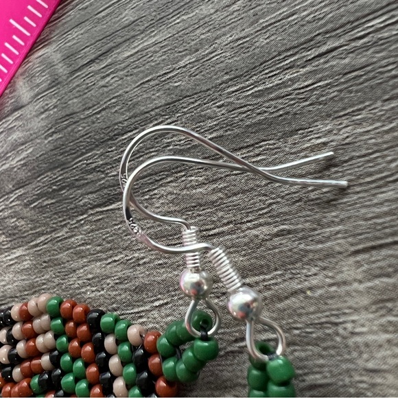 Womens Camo Glass Seed Bead Fringe Tassel Earrings Handmade - Picture 5 of 5